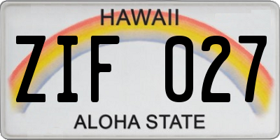 HI license plate ZIF027