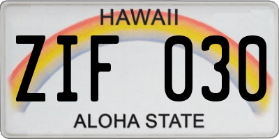 HI license plate ZIF030