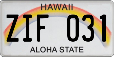 HI license plate ZIF031