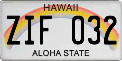 HI license plate ZIF032
