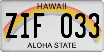 HI license plate ZIF033