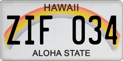 HI license plate ZIF034