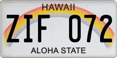 HI license plate ZIF072