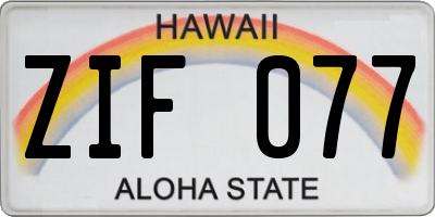 HI license plate ZIF077