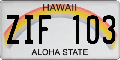 HI license plate ZIF103