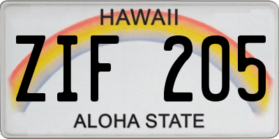 HI license plate ZIF205