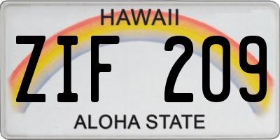 HI license plate ZIF209
