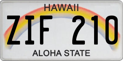 HI license plate ZIF210