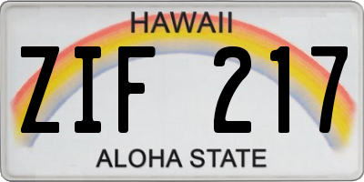 HI license plate ZIF217