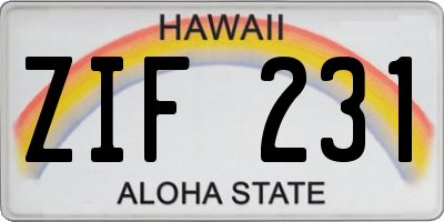 HI license plate ZIF231