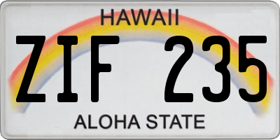 HI license plate ZIF235