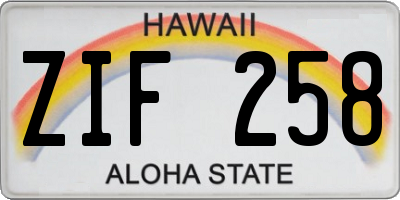 HI license plate ZIF258