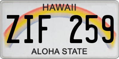HI license plate ZIF259