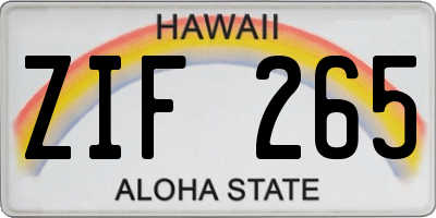 HI license plate ZIF265