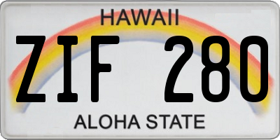 HI license plate ZIF280