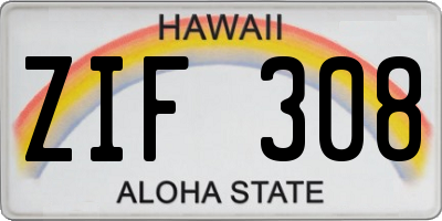 HI license plate ZIF308