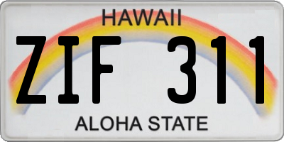 HI license plate ZIF311