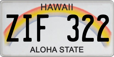 HI license plate ZIF322