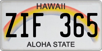 HI license plate ZIF365