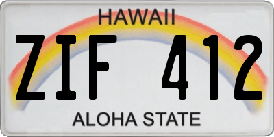 HI license plate ZIF412