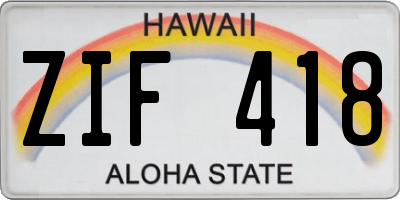 HI license plate ZIF418