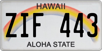 HI license plate ZIF443