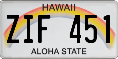 HI license plate ZIF451