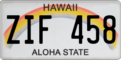 HI license plate ZIF458