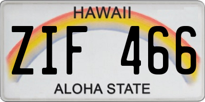 HI license plate ZIF466