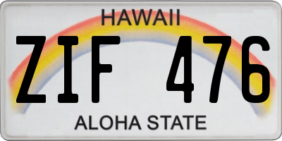 HI license plate ZIF476