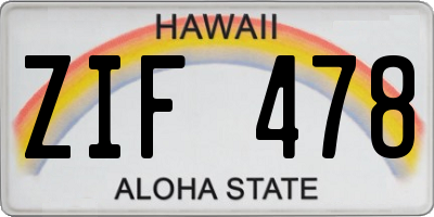 HI license plate ZIF478