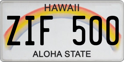 HI license plate ZIF500
