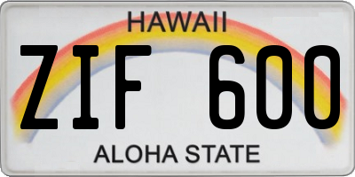 HI license plate ZIF600