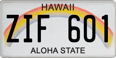 HI license plate ZIF601