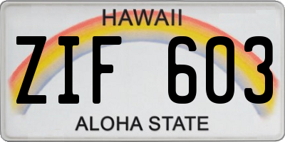 HI license plate ZIF603