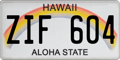 HI license plate ZIF604