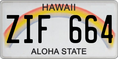 HI license plate ZIF664