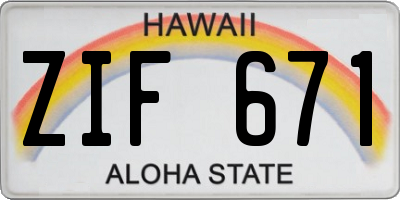 HI license plate ZIF671
