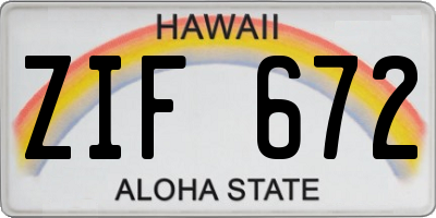 HI license plate ZIF672