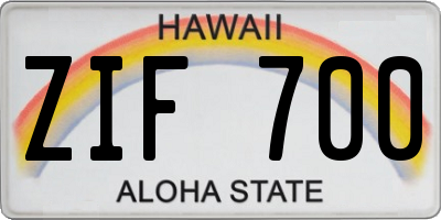 HI license plate ZIF700