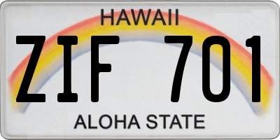 HI license plate ZIF701