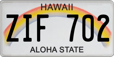 HI license plate ZIF702