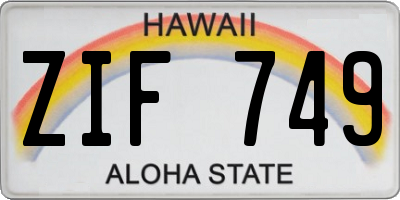 HI license plate ZIF749