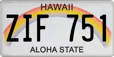 HI license plate ZIF751