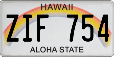HI license plate ZIF754