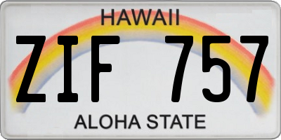 HI license plate ZIF757