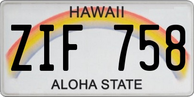 HI license plate ZIF758