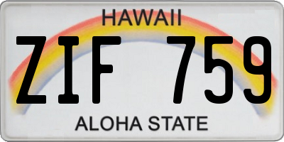 HI license plate ZIF759