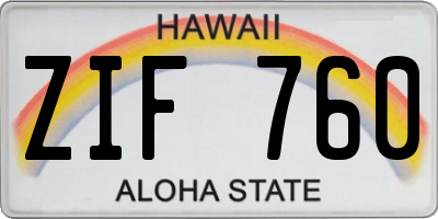 HI license plate ZIF760