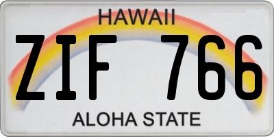 HI license plate ZIF766
